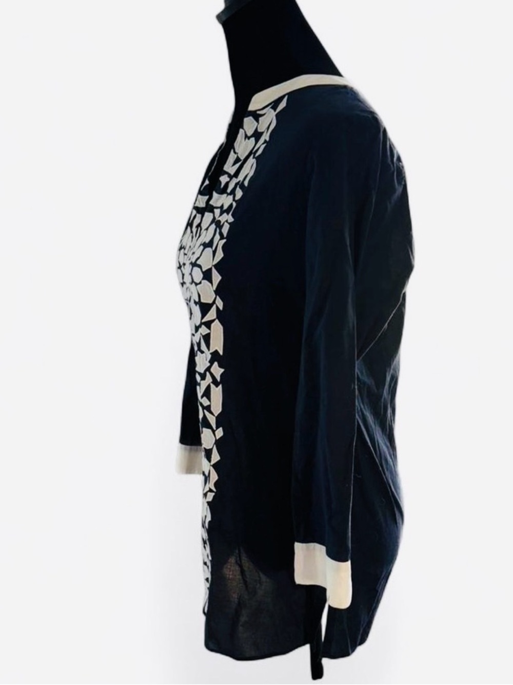 Vineyard Vines Navy White Tile Print Tunic Top Size Small Coastal Chic - Picture 3 of 4